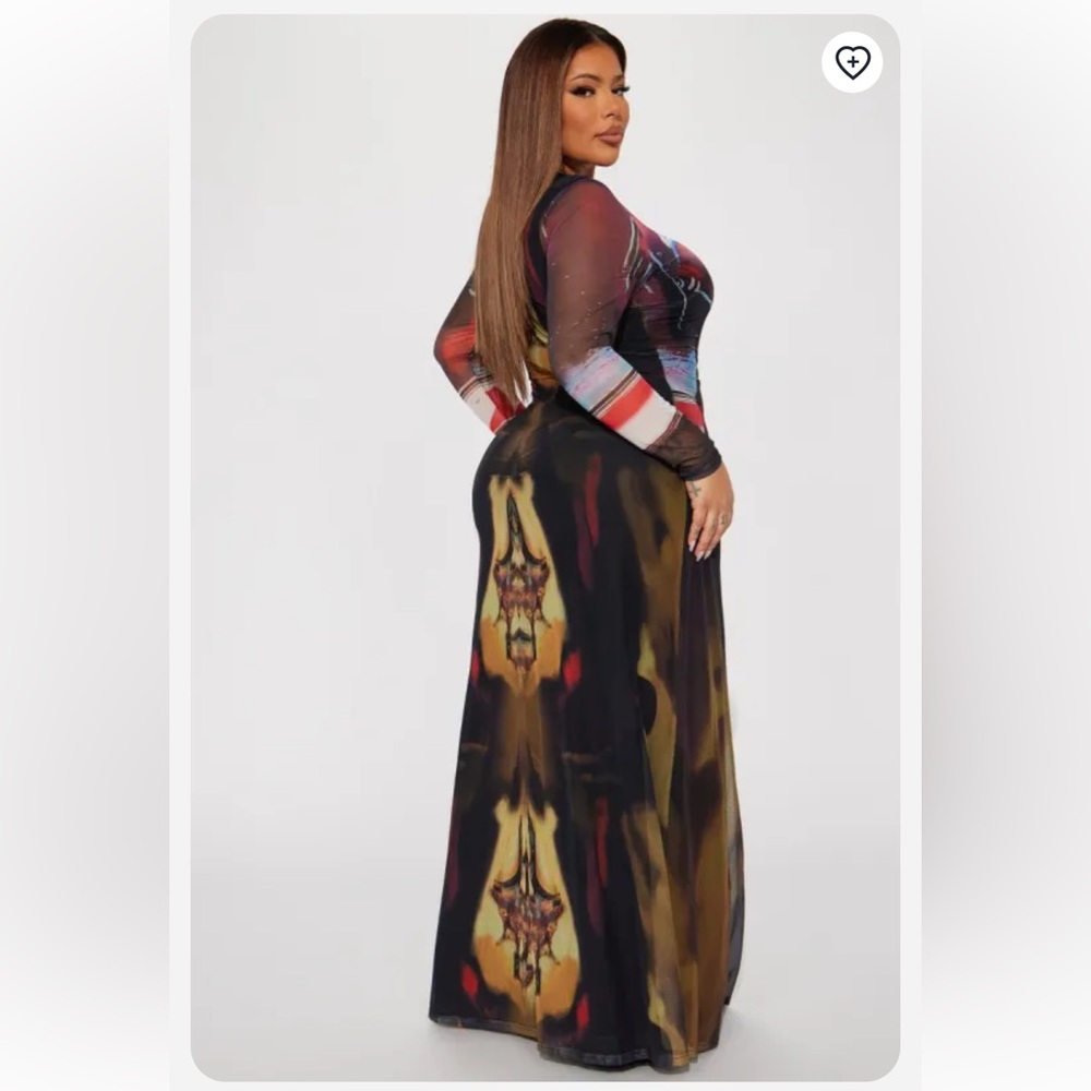 Abstract Multicolor Long Sleeve Maxi Dress - Picture 7 of 8